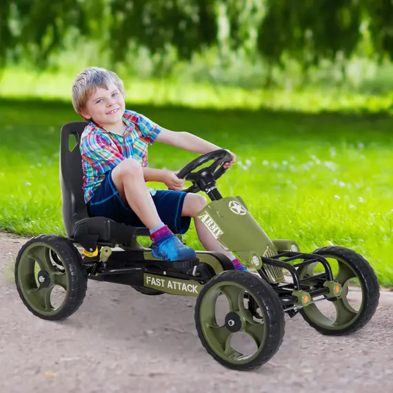 Buy HOMCOM Pedal Go Kart, Kids Ride On Racer with EVA Tyres, Manual Clutch, Braking, Adjustable Seat for Age 3-6 Years, Green, 2 image