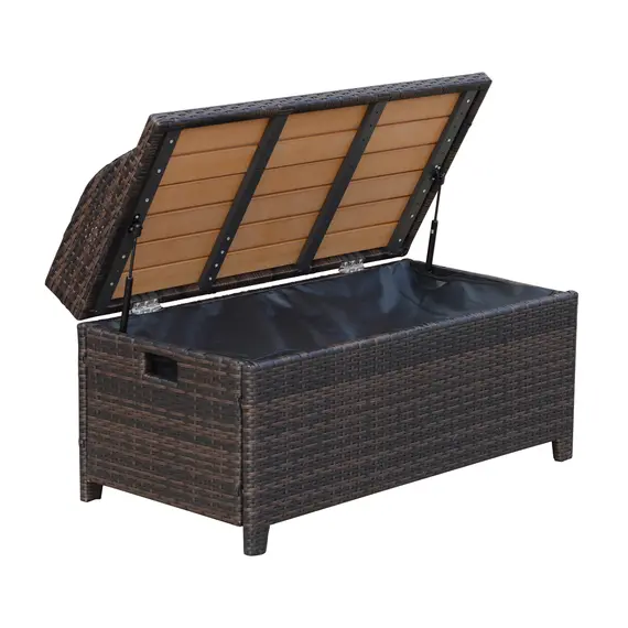 Buy 130 L Rattan Garden Storage Box, with Seat - Mixed Brown, 7 image