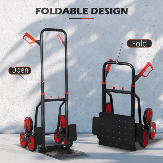 Buy DURHAND Stair Climbing Hand Truck, Heavy Duty Foldable Trolley on Wheels, Multi-Purpose Sack, Steel Truck Moving Trolley, 120kg, Red, 4 image