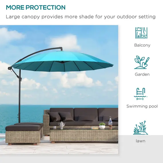 Buy 3(m) Cantilever Umbrella 18 Ribs & Vents Adjustable Angle for Patio Green, 5 image