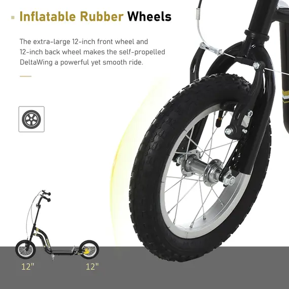 Buy HOMCOM Teen Kids Stunt Scooter w/ Adjustable Handlebar, 12 Inch Rubber Tyres, Dual Brakes, Black, 4 image