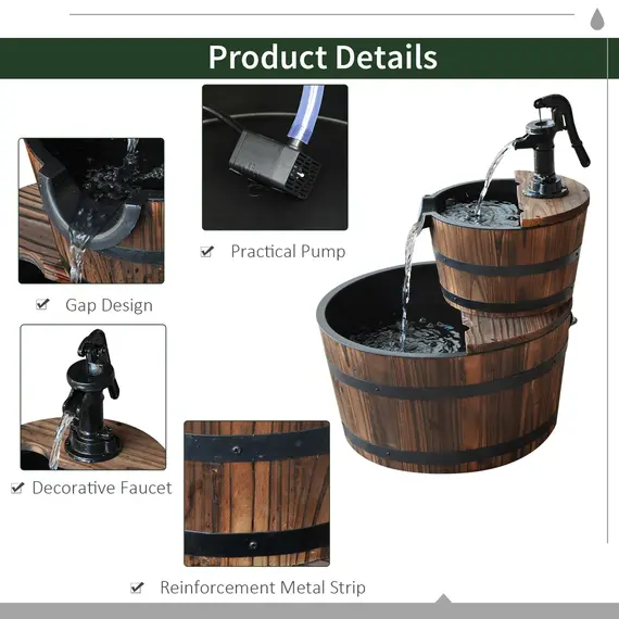 Buy Wooden Water Pump Fountain, 2 Tier-Fir Wood, 6 image
