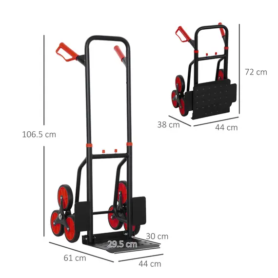 Buy DURHAND Stair Climbing Hand Truck, Heavy Duty Foldable Trolley on Wheels, Multi-Purpose Sack, Steel Truck Moving Trolley, 120kg, Red, 3 image