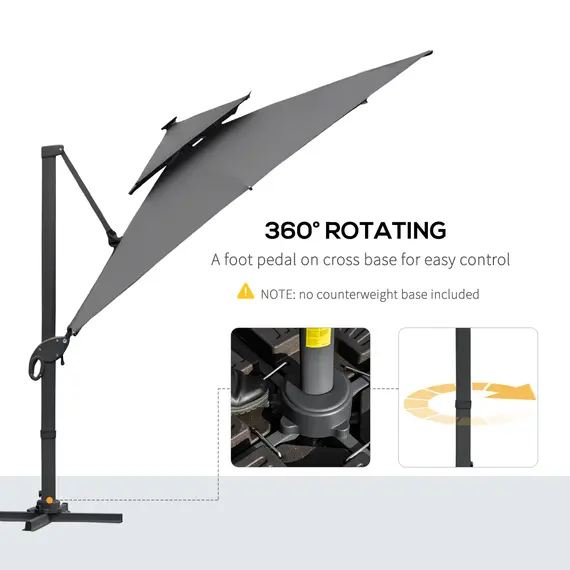 Buy 3 x 3(m) Aluminum Sun Square Canopy Top w/ Adjustable Pole Angle Dark Grey, 4 image