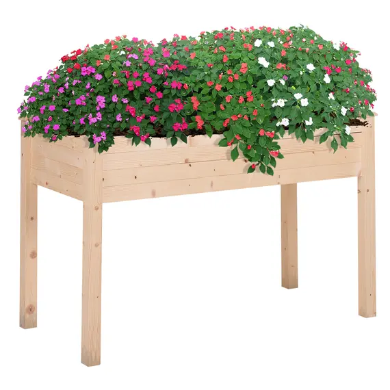 Buy Garden Wooden Planters， Non-Woven Fabric, Rectangular Raised Bed,Fir Wood，Indoor/Outdoor, 122.5Lx56.5Wx76H cm