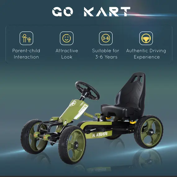 Buy HOMCOM Pedal Go Kart, Kids Ride On Racer with EVA Tyres, Manual Clutch, Braking, Adjustable Seat for Age 3-6 Years, Green, 4 image