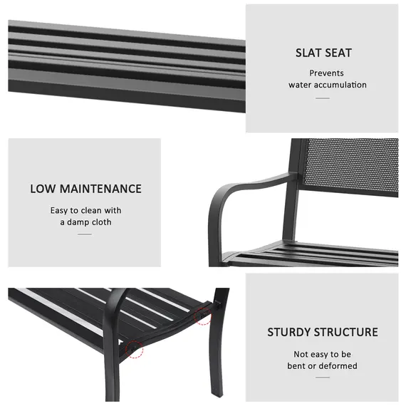 Buy Outsunny Garden Bench Furniture Patio Park 2 Person Chair Seat Steel Black 120cm Outdoor, 3 image