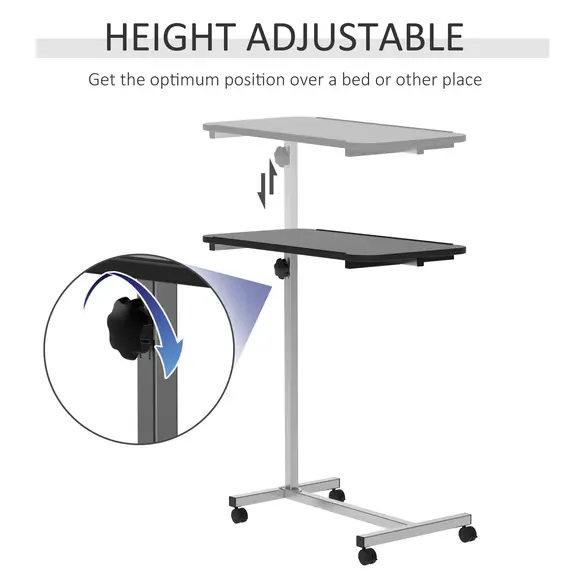 Buy Height Adjustable Over Bed Table with Wheels, C Shaped Laptop Desk, Portable Hospital Bed Table for Living Room, Bedroom, Black, 5 image