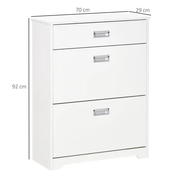 Buy Shoe Cabinet, Slim Shoe Storage Cabinet with Drawer, 2 Flip-up Doors and Adjustable Shelf, Narrow Shoe Cupboard for 16 Pairs of Shoes for Entryway, Hallway, White, 3 image