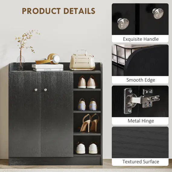 Buy Shoe Storage Cabinet with Adjustable Shelves - Black, 6 image