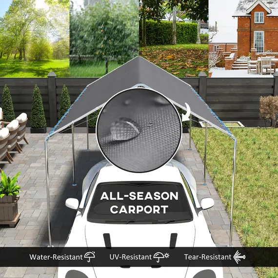 Buy Outsunny 3 x 6m Heavy Duty Carport Garage Car Shelter Galvanized Steel Outdoor Open Canopy Tent Water UV Resistant Waterproof, Grey, 4 image
