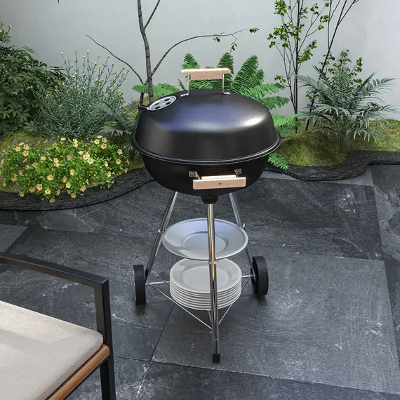 Buy Portable Round Kettle Charcoal Grill BBQ Smoker with Lid Outdoor Heat Control Party Patio Barbecue Garden, 2 image