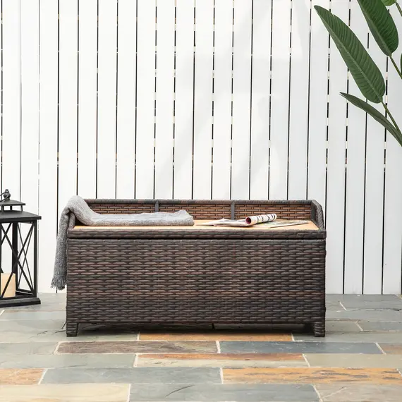 Buy 130 L Rattan Garden Storage Box, with Seat - Mixed Brown, 6 image