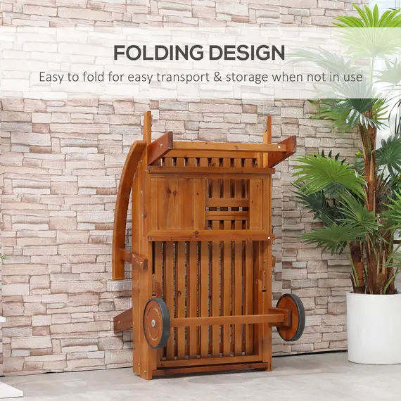 Buy Outsunny Folding Wooden Sun Lounger, 4-Level Adjustable Garden Lounger Recliner with Side Tray and Wheels, Outdoor Reclining Sunbed with Slatted Seat and Armrests for Patio, Terrace, Teak, 4 image