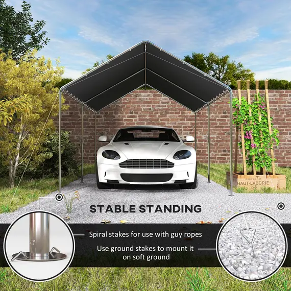 Buy Outsunny 3 x 6m Heavy Duty Carport Garage Car Shelter Galvanized Steel Outdoor Open Canopy Tent Water UV Resistant Waterproof, Grey, 6 image