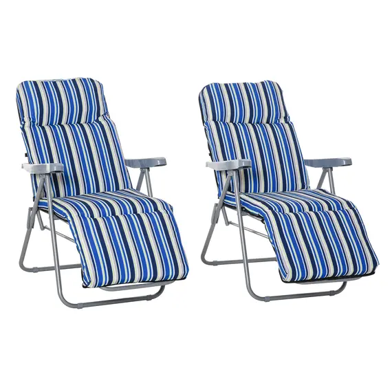 Buy Outsunny Reclining Garden Chair Set of 2, 5-Level Adjustable Zero Gravity Chairs with Cushions, Folding Sun Lounger Garden Recliner Chairs with Armrests for Outdoor, Patio, Blue Stripe