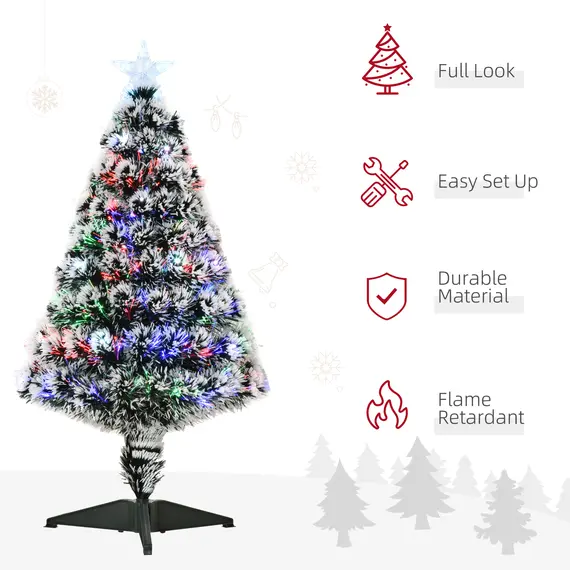 Buy 3ft Artificial Prelit Christmas Tree, Snow Xmas Tree with Colourful LED Lighting Fiber Optics, Green White, 6 image
