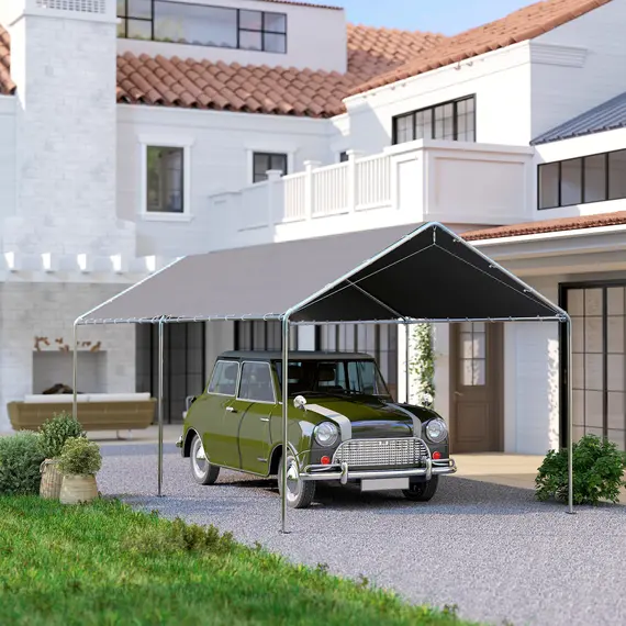 Buy Outsunny 3 x 6m Heavy Duty Carport Garage Car Shelter Galvanized Steel Outdoor Open Canopy Tent Water UV Resistant Waterproof, Grey, 8 image