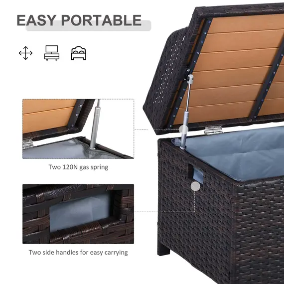 Buy 130 L Rattan Garden Storage Box, with Seat - Mixed Brown, 3 image