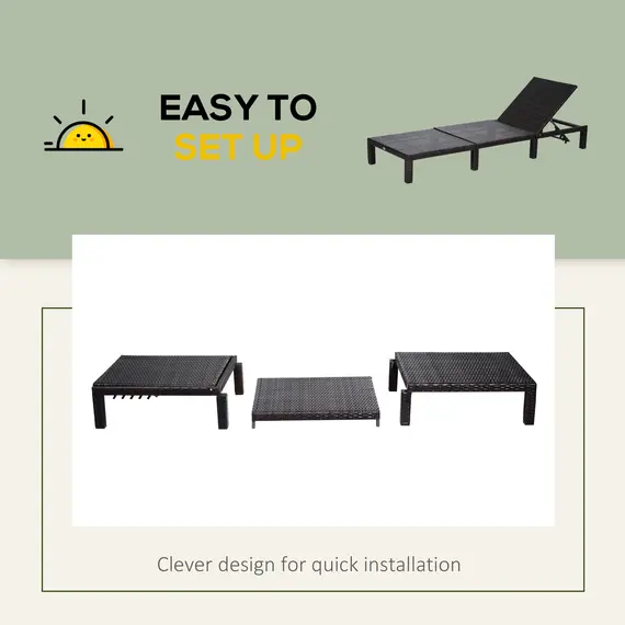 Buy Outsunny Rattan Sun Lounger, 5-Level Adjustable Garden Lounger Recliner with Cushion and Headrest, Outdoor Reclining Sunbed, Steel Frame Garden Chair for Patio, Beach, Terrace, Cream White, 7 image