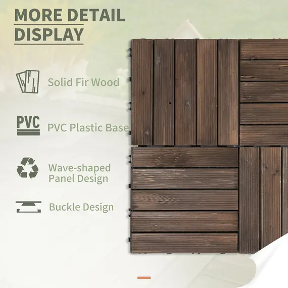 Buy Outsunny 27 Pcs Solid Wood Interlocking Decking Tiles For Patio, Balcony, Roof Terrace, Hot Tub, Black, (30 x 30 cm Per Piece), 5 image