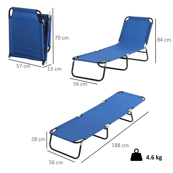 Buy Outsunny Foldable Sun Lounger with 5-Position Adjustable Backrest, Outdoor Portable Recliner Chaise Lounge Chair with Oxford Fabric for Patio, Beach, Garden, Camping, Blue, 3 image