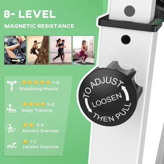Buy Folding Exercise Bike, Fitness Bicycle Indoor Trainer, Quiet 8-Level Magnetic Resistance, with LCD Monitor, Pulse Sensor and Wheels for Sport Maison and Cardio Training, Green, 6 image