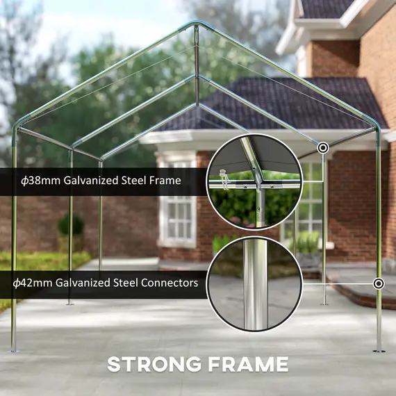 Buy Outsunny 3 x 6m Heavy Duty Carport Garage Car Shelter Galvanized Steel Outdoor Open Canopy Tent Water UV Resistant Waterproof, Grey, 5 image