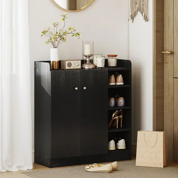 Buy Shoe Storage Cabinet with Adjustable Shelves - Black, 2 image
