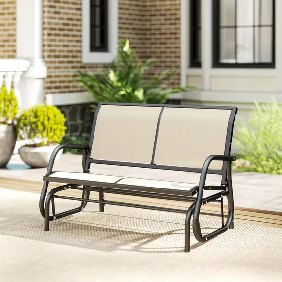 Buy Outsunny 2-Person Outdoor Glider Bench Patio Double Swing Gliding Chair Loveseat w/Power Coated Steel Frame for Garden Patio Porch, Cream, 9 image