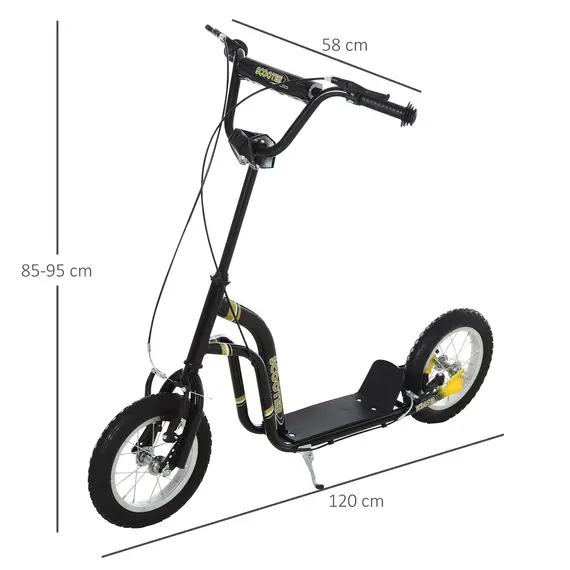 Buy HOMCOM Teen Kids Stunt Scooter w/ Adjustable Handlebar, 12 Inch Rubber Tyres, Dual Brakes, Black, 3 image