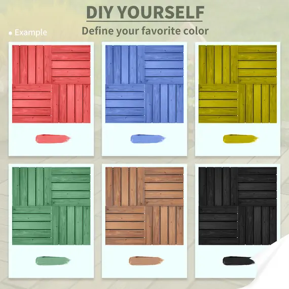 Buy Outsunny 27 Pcs Solid Wood Interlocking Decking Tiles For Patio, Balcony, Roof Terrace, Hot Tub, Black, (30 x 30 cm Per Piece), 8 image
