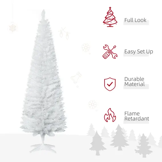 Buy HOMCOM 6ft Unlit Artificial Christmas Tree, Pencil Slim Xmas Tree with Solid Stand and Realistic Branches, White, 4 image