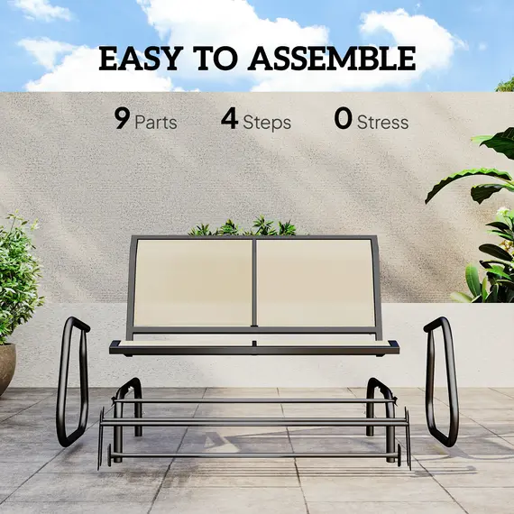 Buy Outsunny 2-Person Outdoor Glider Bench Patio Double Swing Gliding Chair Loveseat w/Power Coated Steel Frame for Garden Patio Porch, Cream, 5 image