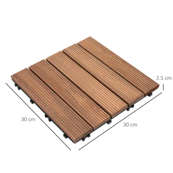 Buy Outsunny 27 Pcs Solid Wood Interlocking Decking Tiles For Patio, Balcony, Roof Terrace, Hot Tub, Brown, (30 x 30 cm Per Piece), 3 image