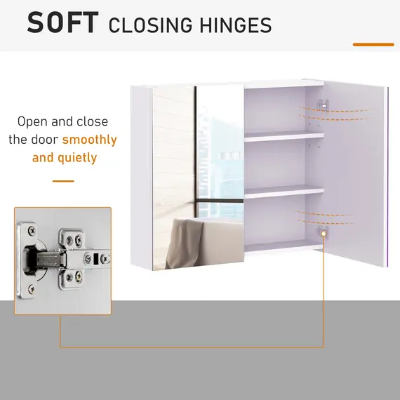 Buy Bathroom Mirror Cabinet, 3-Tier Wall Mount Bathroom Storage Cabinet with Soft-Close Hinges and Adjustable Shelf, Double Door Cupboard, 70 x 15 x 60 cm, White, 4 image