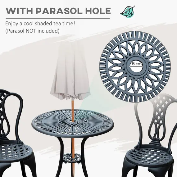 Buy 3 Piece Patio Cast Aluminium Bistro Set Garden Outdoor Furniture Table and Chairs Shabby Chic Style, 4 image