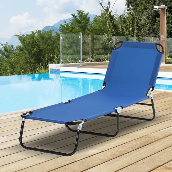 Buy Outsunny Foldable Sun Lounger with 5-Position Adjustable Backrest, Outdoor Portable Recliner Chaise Lounge Chair with Oxford Fabric for Patio, Beach, Garden, Camping, Blue, 2 image