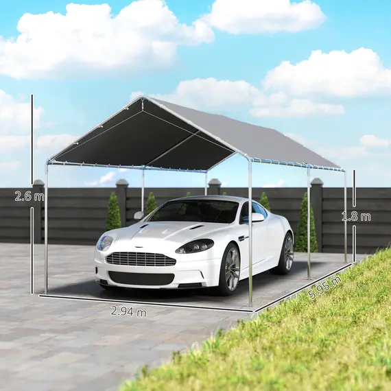 Buy Outsunny 3 x 6m Heavy Duty Carport Garage Car Shelter Galvanized Steel Outdoor Open Canopy Tent Water UV Resistant Waterproof, Grey, 3 image