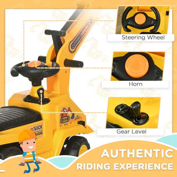 Buy 2 in 1 Kids Ride On Tractor Pull Cart with Bucket, Under Seat Storage, Horn, High Backrest, for 1.5-4 Years Old, Yellow, 7 image
