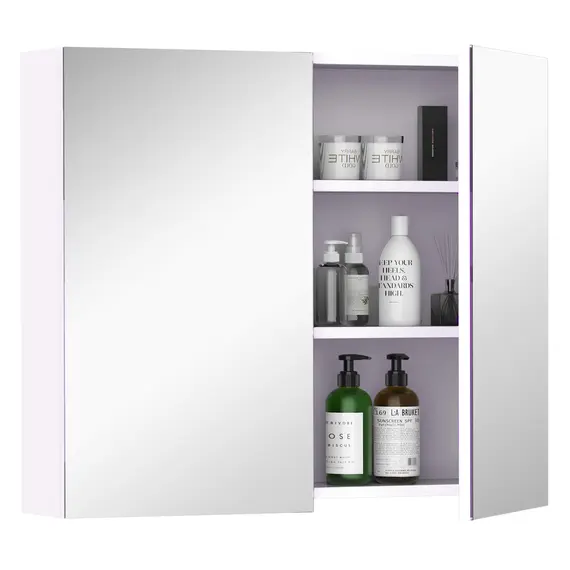 Buy Bathroom Mirror Cabinet, 3-Tier Wall Mount Bathroom Storage Cabinet with Soft-Close Hinges and Adjustable Shelf, Double Door Cupboard, 70 x 15 x 60 cm, White, 8 image