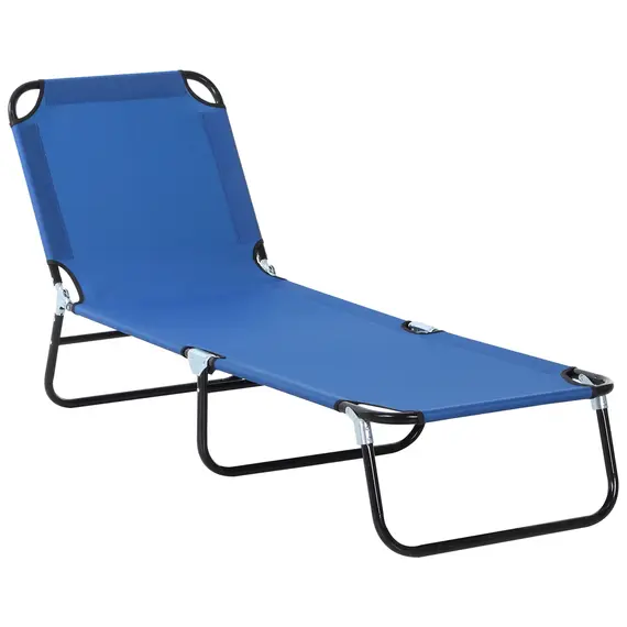 Buy Outsunny Foldable Sun Lounger with 5-Position Adjustable Backrest, Outdoor Portable Recliner Chaise Lounge Chair with Oxford Fabric for Patio, Beach, Garden, Camping, Blue
