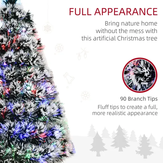 Buy 3ft Artificial Prelit Christmas Tree, Snow Xmas Tree with Colourful LED Lighting Fiber Optics, Green White, 5 image