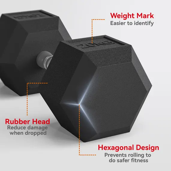 Buy HOMCOM 20KG Single Rubber Hex Dumbbell Portable Hand Weights Dumbbell Home Gym, 4 image