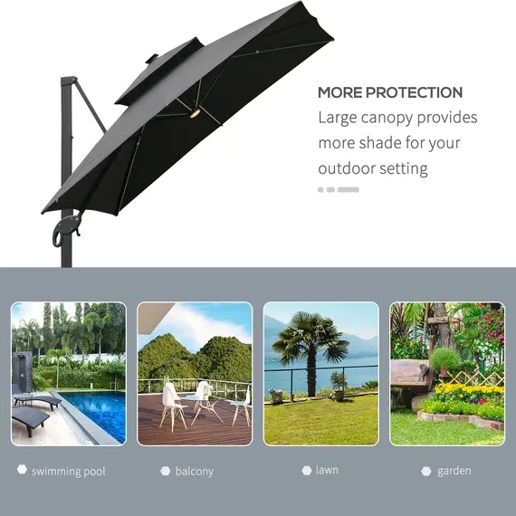 Buy 3 x 3(m) Aluminum Sun Square Canopy Top w/ Adjustable Pole Angle Dark Grey, 8 image
