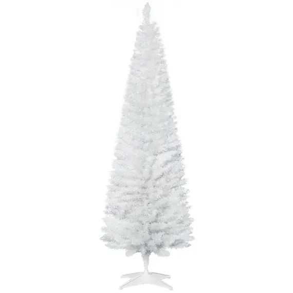 Buy HOMCOM 6ft Unlit Artificial Christmas Tree, Pencil Slim Xmas Tree with Solid Stand and Realistic Branches, White