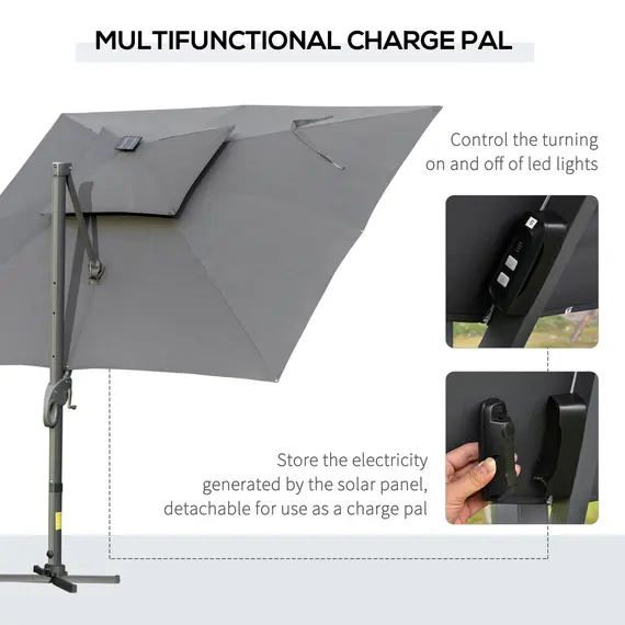 Buy 3 x 3(m) Aluminum Sun Square Canopy Top w/ Adjustable Pole Angle Dark Grey, 7 image