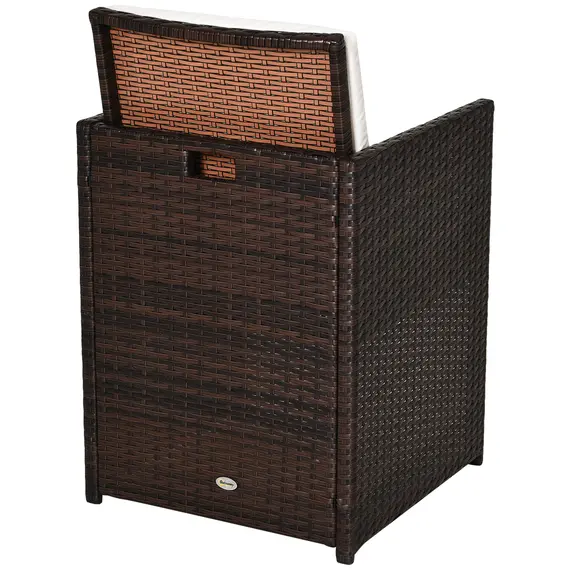 Buy Outsunny 2 Seater Rattan Cube Garden Furniture Set, Rattan Dining Set with Cushions, Outdoor Dining Table and Chairs with 2 Armchairs, 2 Stools, Rectangular Glass Top Table for Patio, Balcony, Brown, 8 image