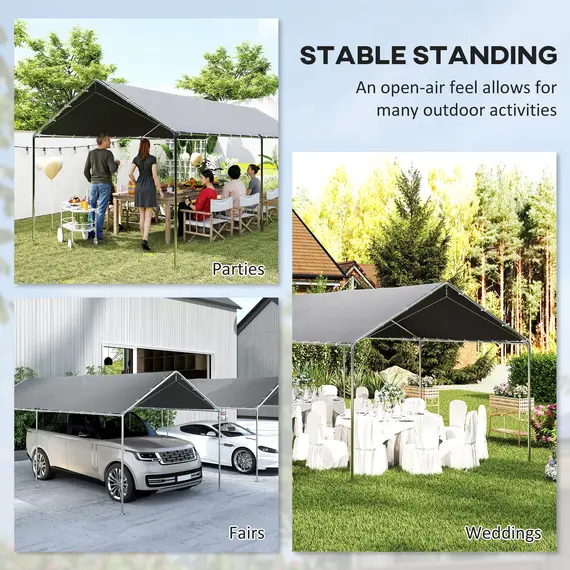 Buy Outsunny 3 x 6m Heavy Duty Carport Garage Car Shelter Galvanized Steel Outdoor Open Canopy Tent Water UV Resistant Waterproof, Grey, 7 image