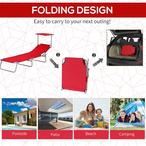 Buy Outsunny Folding Sun Lounger, Lounge Chairs Reclining Sleeping Bed with Adjustable Sun Shade Awning for Beach, Patio, 5 image